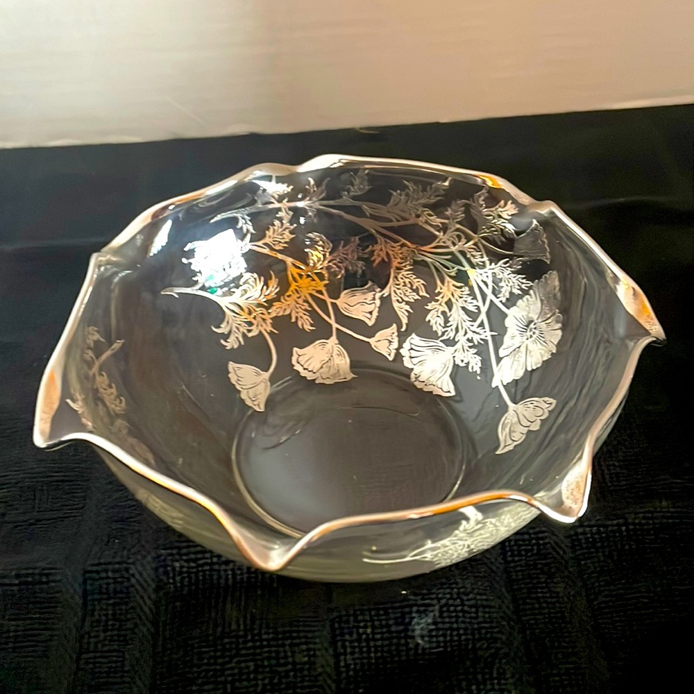 Sterling Overlay Flanders Poppy Pattern Glass Bowl;‎ Silver City Cambridge